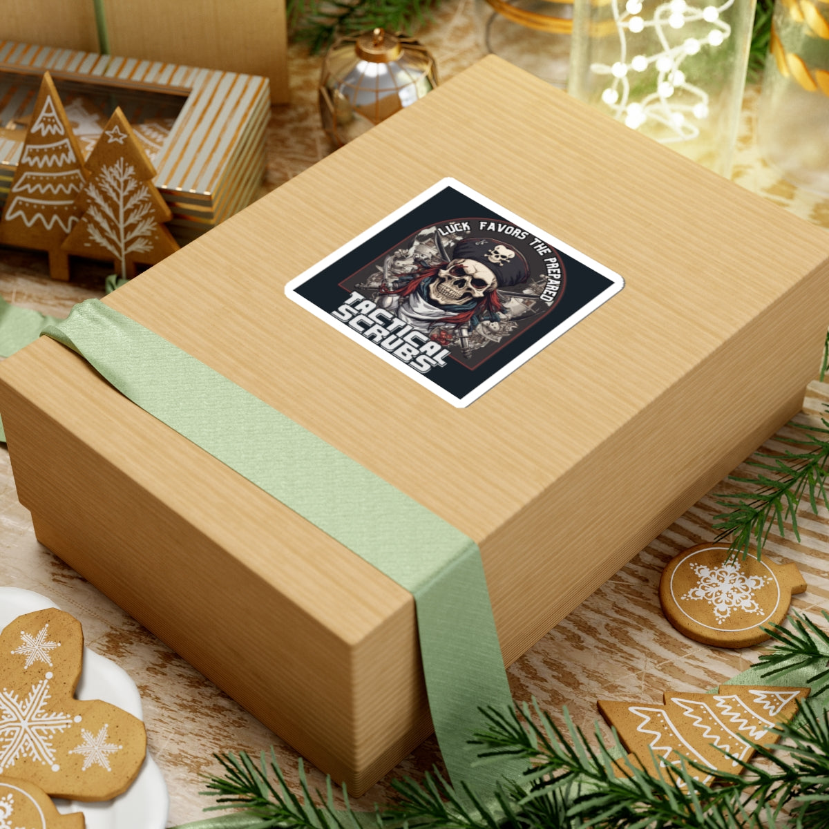 Tactical Scrubs Skull Stickers - Luck Favors the Prepared, Pirate Theme, Laptop Decor, Gift for Adventurers, Halloween